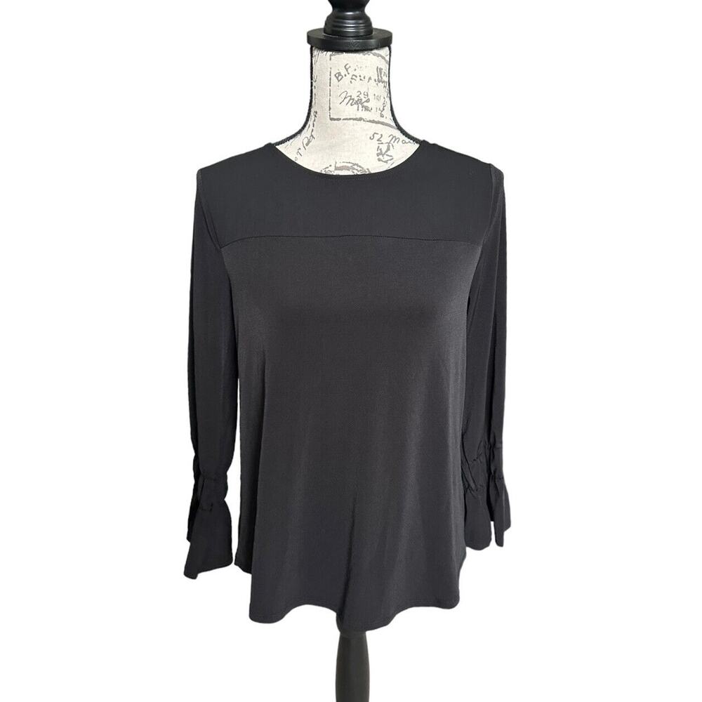Chico's Long Sleeve Slinky Lattice Back Black Blouse Shirt Top Size 0 Small